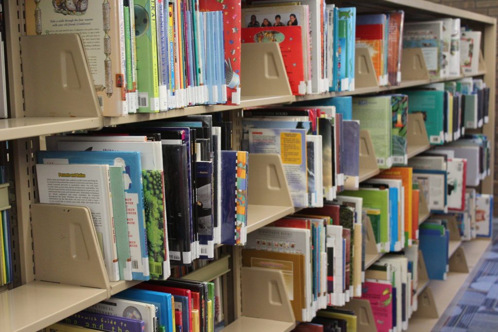 Racks of children's books at Reddick Library.